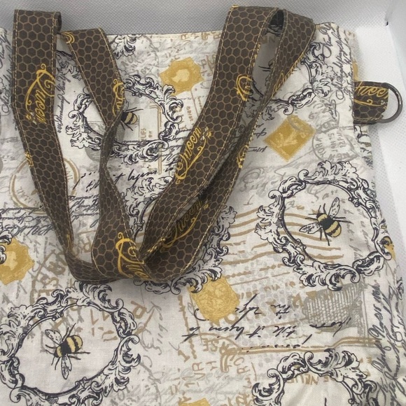 Hand-Sewn White and Gold “Queen Bee” Tote Bag with Handles and Hook - Picture 2 of 4